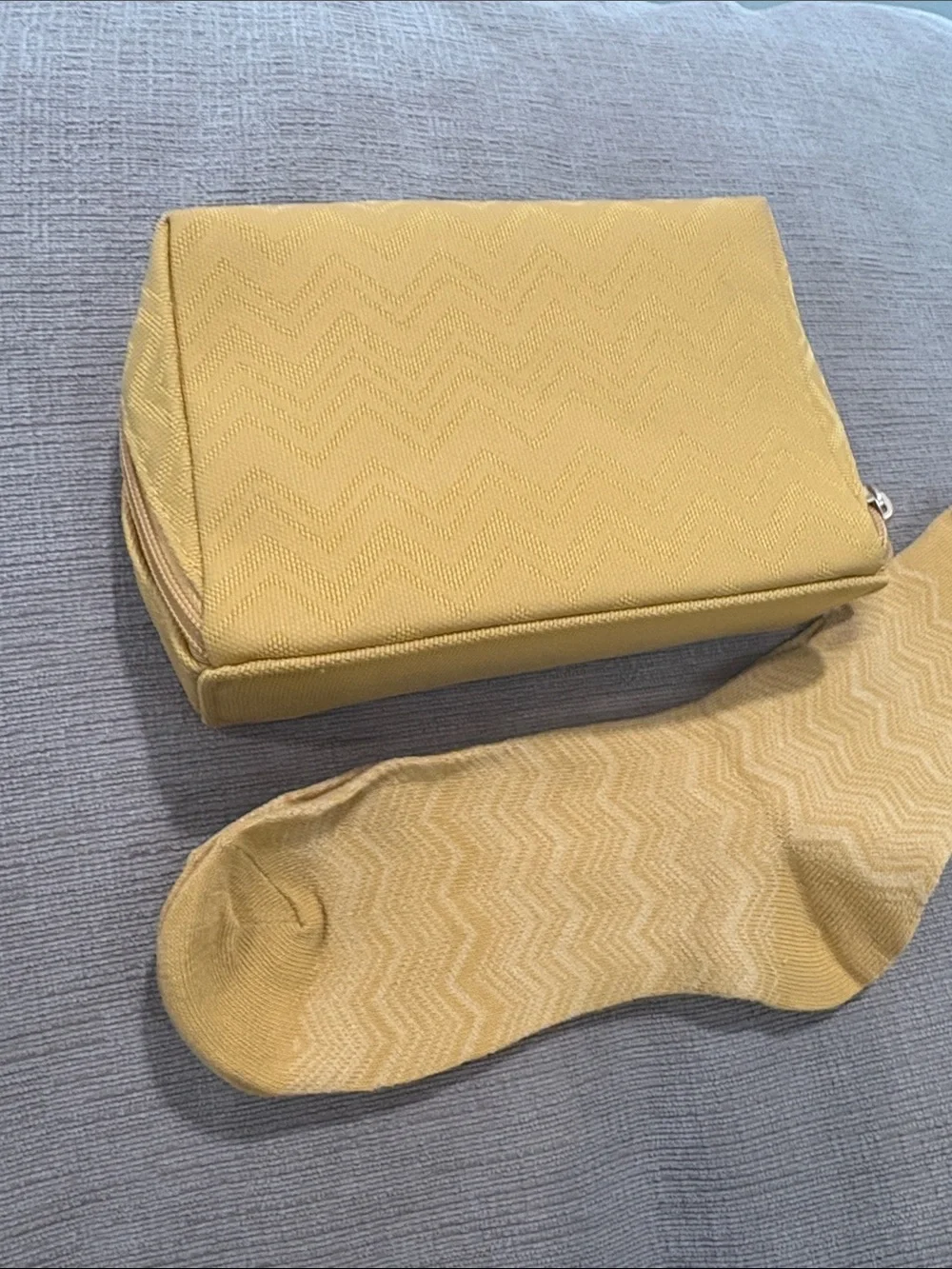 Missoni x Delta One Yellow Chevron Pouch with Gold Hardware  and matching socks